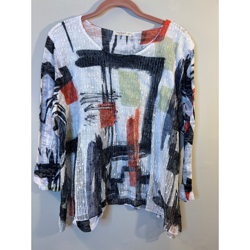 Jess & Jane Mesh Abstract Art To Wear Top XL Artsy